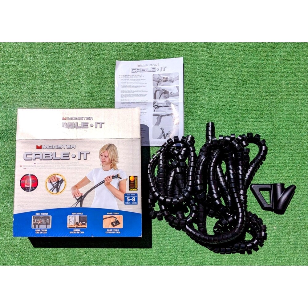 Monster Cable IT Cable Management Black Organizer Holds 8-To-12 Cables 16ft NIB